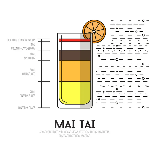 Mai Tai - Thin Flat Line Style Coctail Recipe ベクターグラフィックス