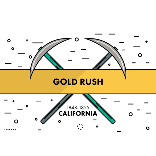 Flat thin line Gold Rush California banner or logo template. Two — Stock Vector