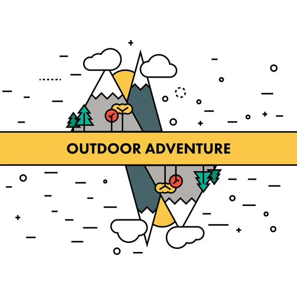 Thin flat line outdoor adventures illustration. Motivational pos — Stock Vector
