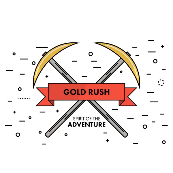 Płaskie cienka linia Gold Rush ducha przygody logo lub banner temp — Wektor stockowy