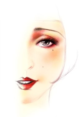  20'li yaşlarda kadınlar makyaj yarım çizilmiş kırmızı tonları siyah