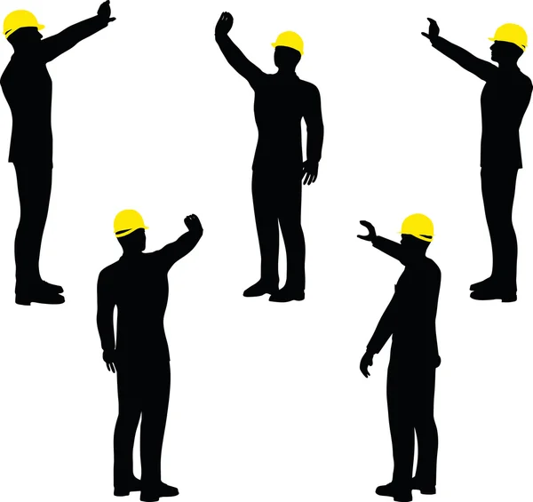 Silueta de trabajador con casco protector amarillo — Archivo Imágenes Vectoriales