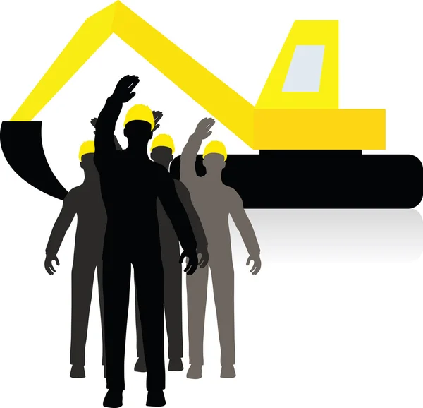 Werknemer silhouet met gele helmen — Stockvector