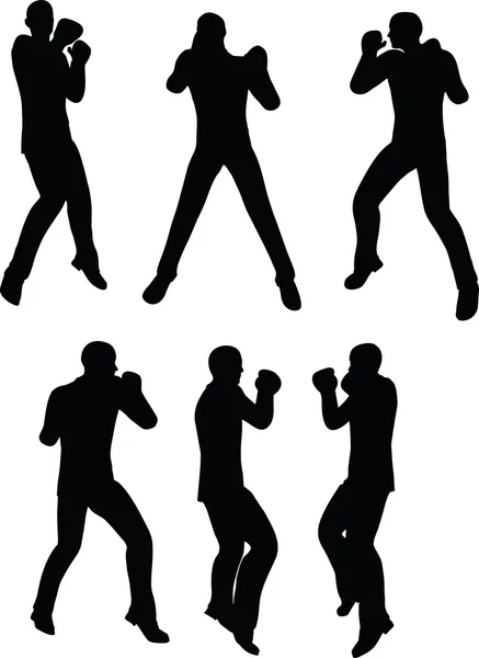 Boxer homme d'affaires vecteur silhouette — Image vectorielle