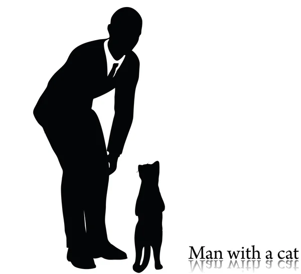 Силуэт бизнесмена с кошкой — стоковый вектор