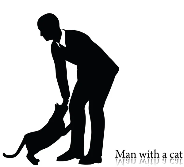 Hombre de negocios silueta con un gato — Archivo Imágenes Vectoriales