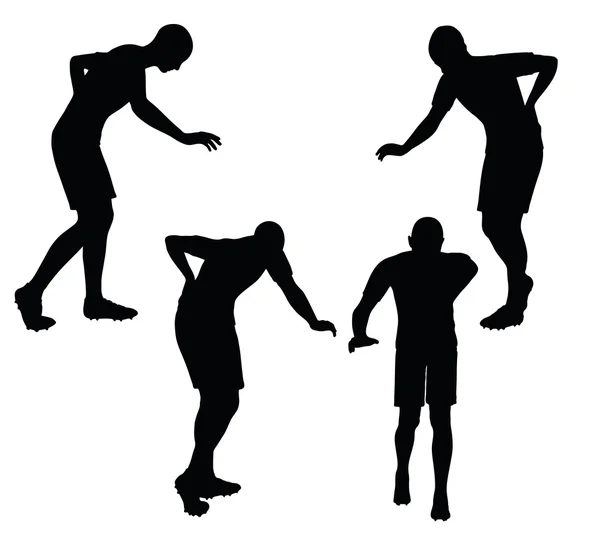 Silhouette giocatore di calcio in nero — Vettoriale Stock