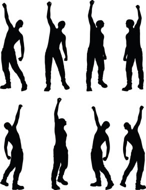 man silhouette in victorious, pose clipart
