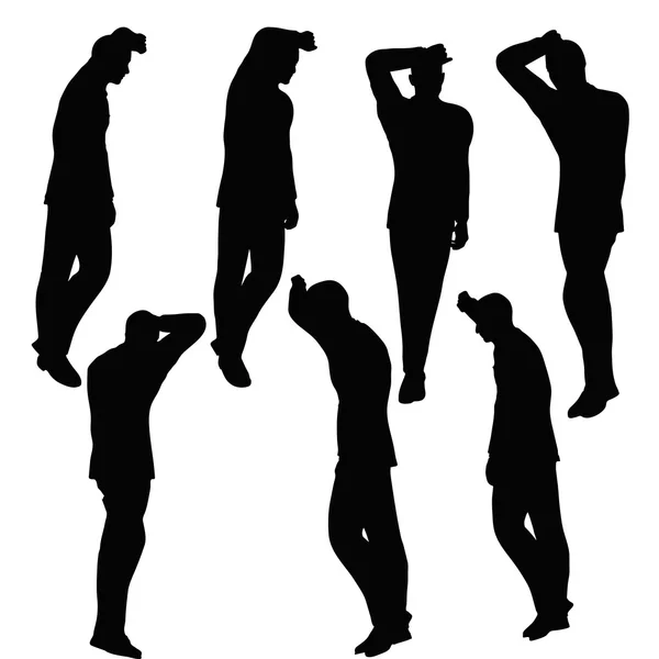 Silueta de hombre en pose ansiosa — Vector de stock