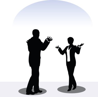 poz toplantı içinde erkek ve kadın siluet