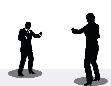 Telefonda iş erkek ve kadın siluet