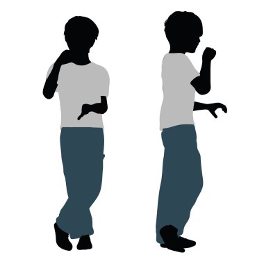 Çocuk siluet fırçalama diş poz içinde