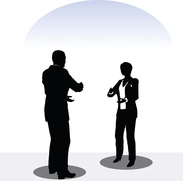 Man and woman silhouette in meeting pose — Stock Vector