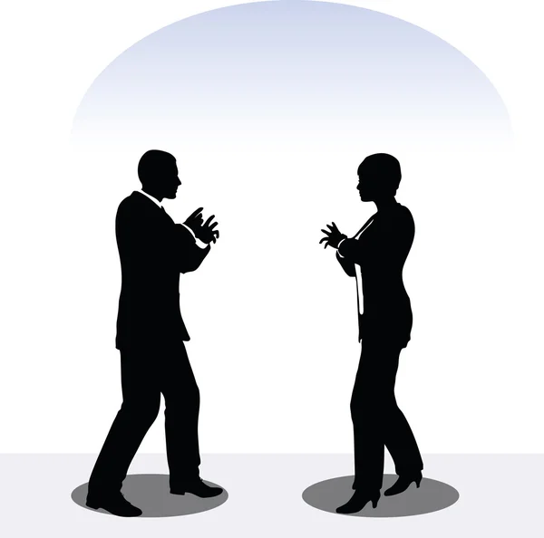 Man and woman silhouette in meeting pose — Stock Vector