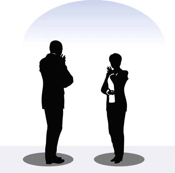 Uomo e donna silhouette in posa incontro — Vettoriale Stock