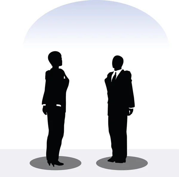 Business man and woman silhouette in standing pose — Stock Vector