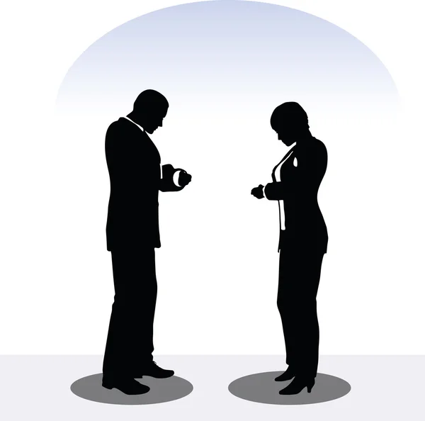 Uomo d'affari e donna silhouette in posa eretta — Vettoriale Stock