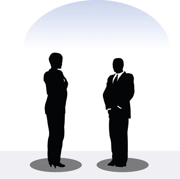 Business man and woman silhouette in standing pose — Stock Vector