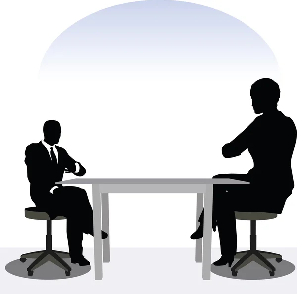 Uomo d'affari e donna silhouette in posa incontro — Vettoriale Stock