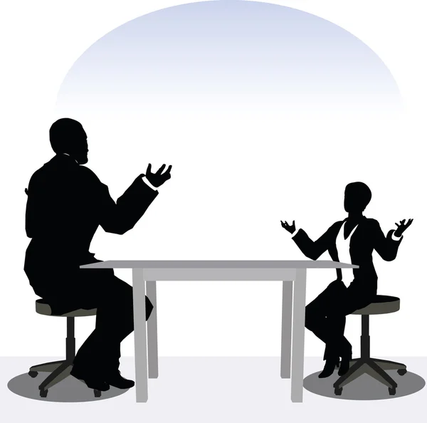 Business man and woman silhouette in meeting pose — Stock Vector