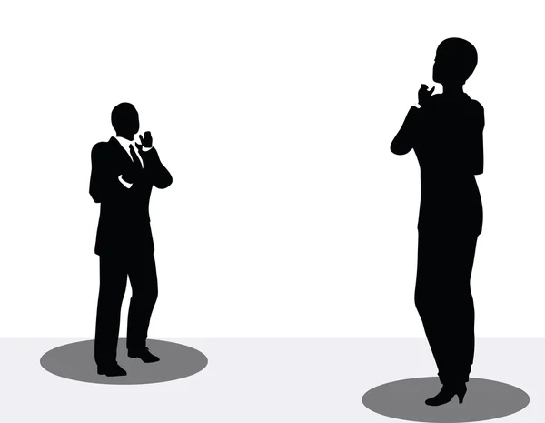 Business man and woman silhouette on phone — Stock Vector