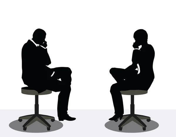 Homme d'affaires et femme silhouette au téléphone — Image vectorielle