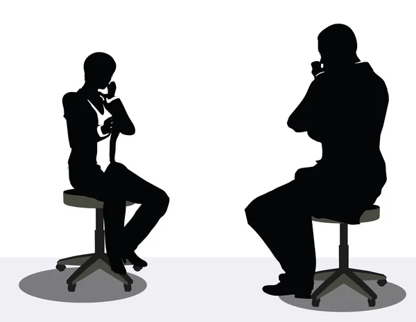 Uomo d'affari e donna silhouette al telefono — Vettoriale Stock