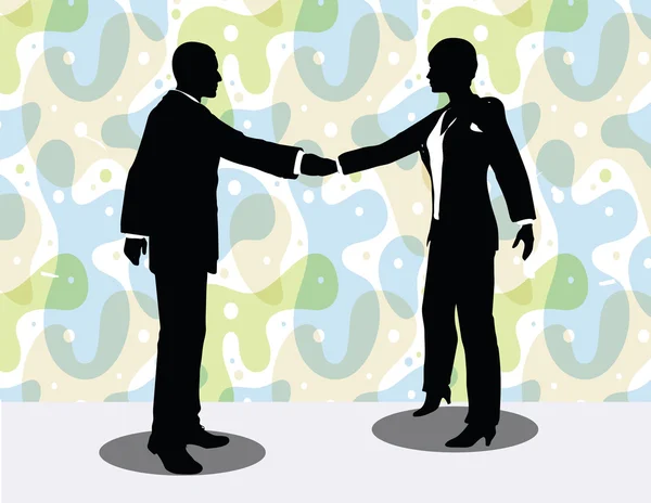 business man and woman silhouette in handshake pose