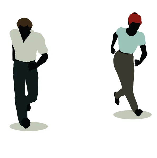 Homem e mulher silhueta em pé correndo — Vetor de Stock
