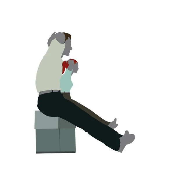 Hombre y mujer silueta en sentado en la silla pose — Vector de stock
