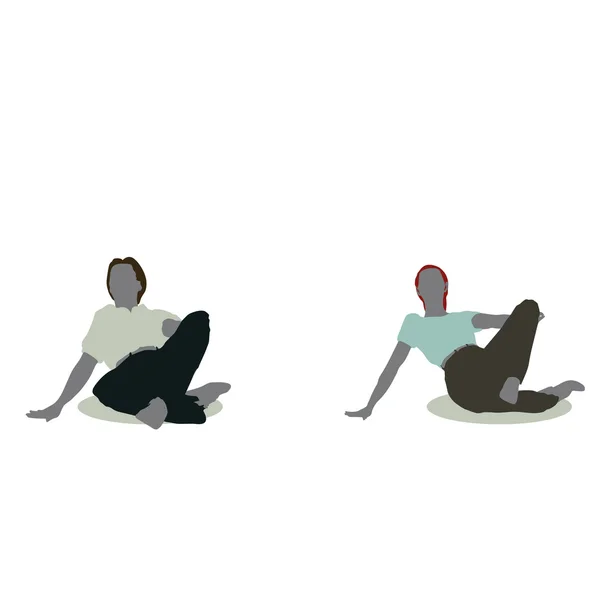 男人和女人的身影，坐在地上的姿势 — 图库矢量图片