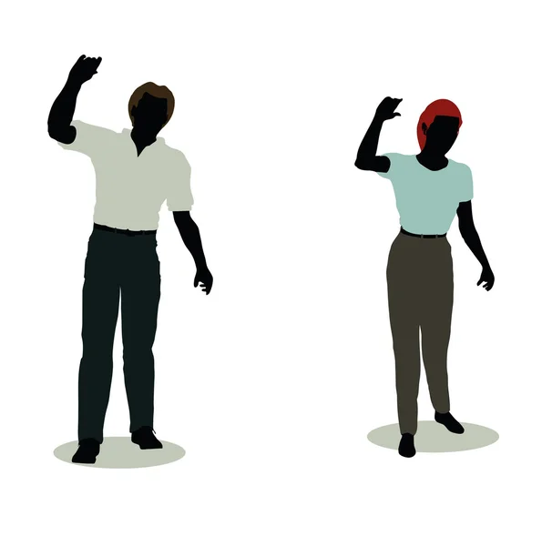 Чоловік і жінка силует в анімації розмахуючи — стоковий вектор