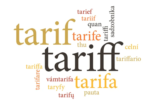 Term of tariff in multi languages of word clouds. — Stock Vector