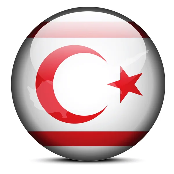 Mapa en el botón de bandera de la República Turca de Chipre del Norte — Vector de stock