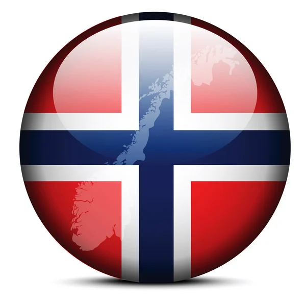 Mapa en el botón de la bandera del Reino de Noruega — Archivo Imágenes Vectoriales
