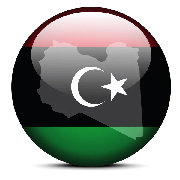 Mapa en el botón de la bandera de Libya (Libian Arab Jamahiriya ) — Vector de stock