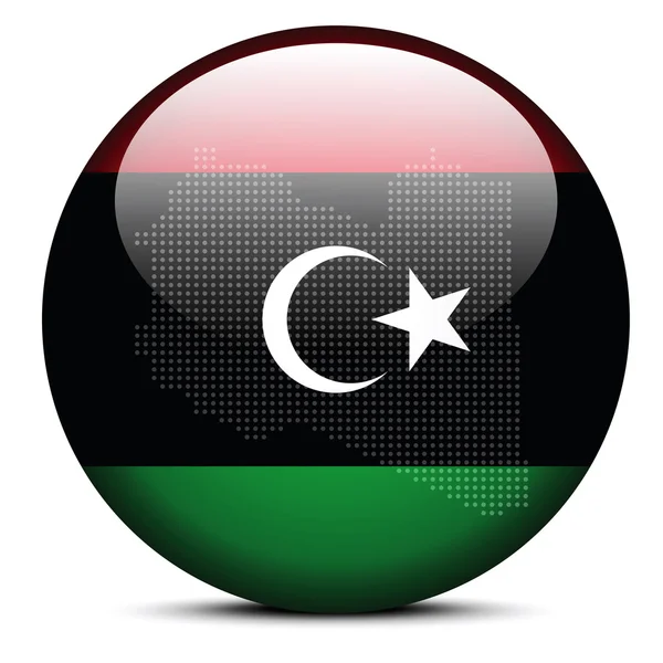 Mapa com Dot Pattern no botão bandeira de Libya (Libian Arab Jamahi — Vetor de Stock