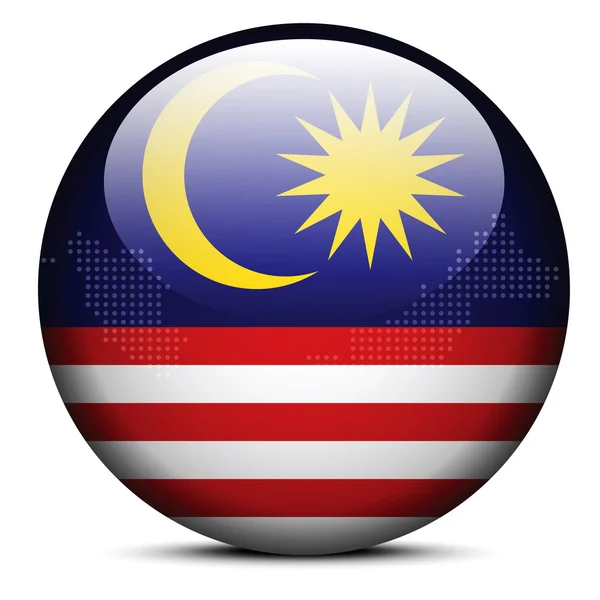 Mapa com Dot Pattern no botão bandeira de Malásia — Vetor de Stock