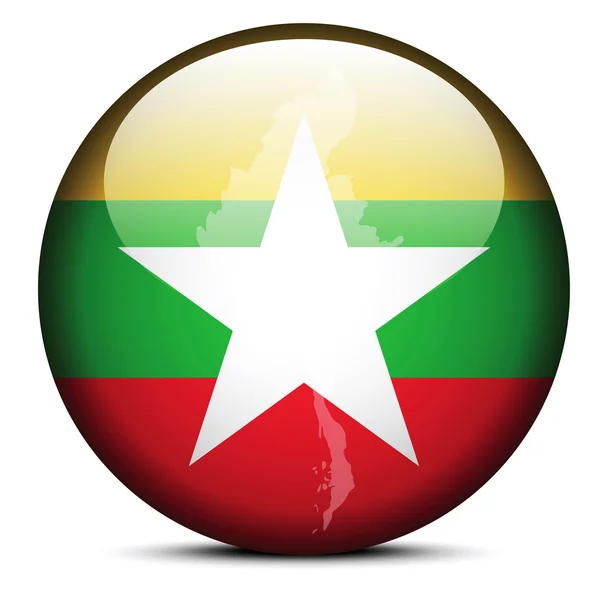 Mappa sul pulsante di bandiera della Repubblica dell'Unione Myanmar — Vettoriale Stock