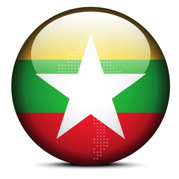 Karta med punktmönster på flaggan knappen av Republiken unionen Myanma — Stock vektor