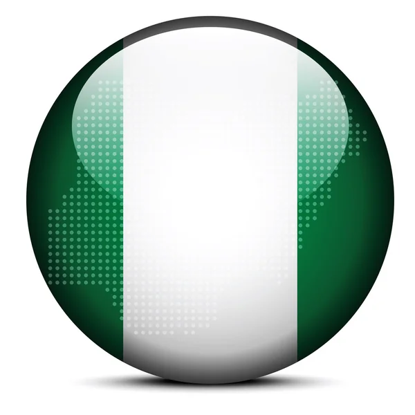 Mappa con Dot Pattern sul pulsante bandiera della Repubblica Federale Nigeria — Vettoriale Stock
