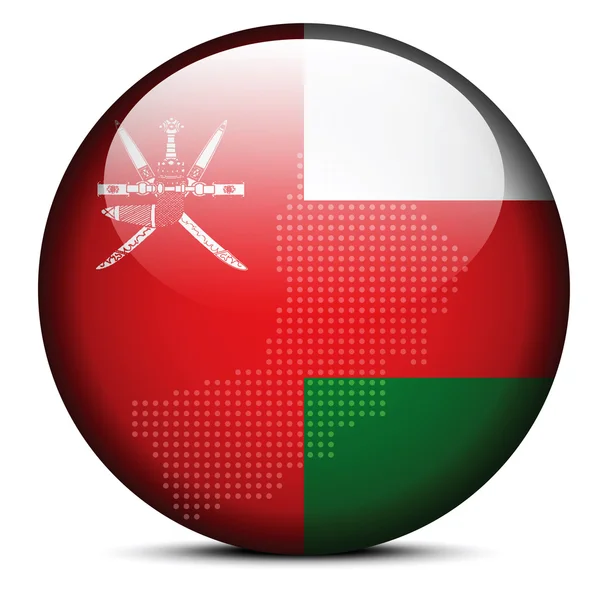 Mappa con Dot Pattern sul pulsante di bandiera del Sultanato Oman — Vettoriale Stock