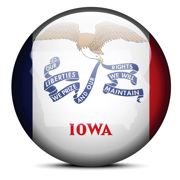 Carte sur le bouton de drapeau de l'État de l'Iowa aux États-Unis — Image vectorielle