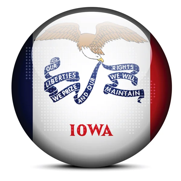 Mapa con patrón de puntos en el botón de bandera de Estados Unidos Iowa State — Vector de stock