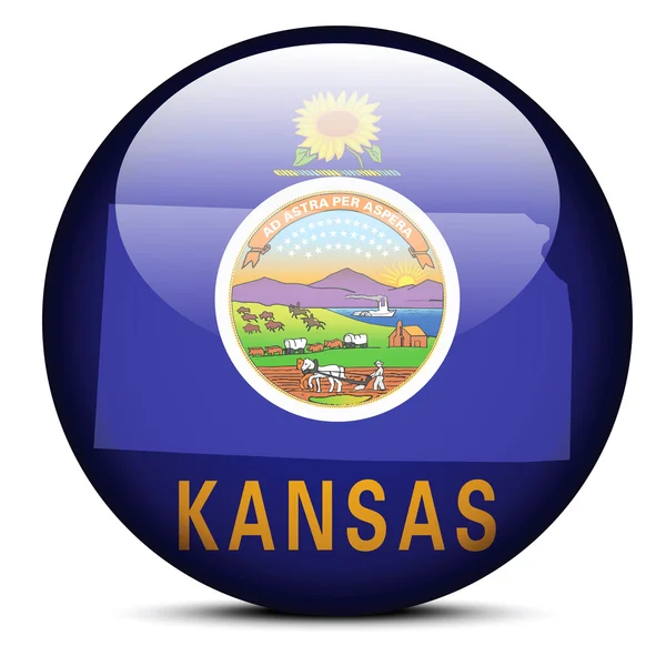 Carte sur le bouton de drapeau de l'État du Kansas aux États-Unis — Image vectorielle