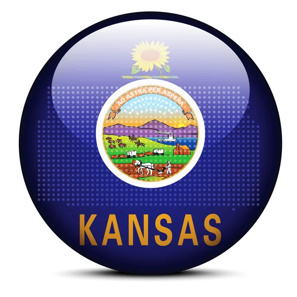 Map with Dot Pattern on flag button of USA Kansas State — Stock Vector