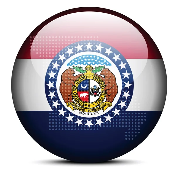 Mapa z kropka deseń przycisk Flaga stanu Missouri Usa — Wektor stockowy