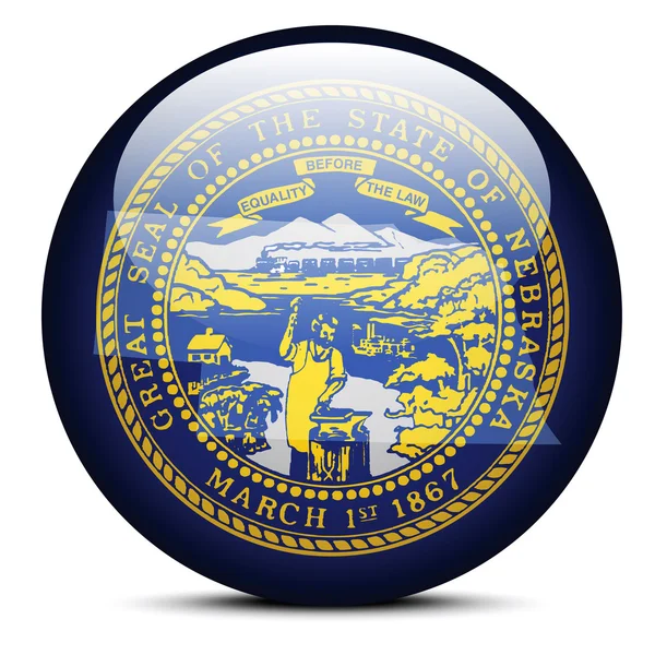 Mapa en el botón de bandera de USA Nebraska State — Vector de stock