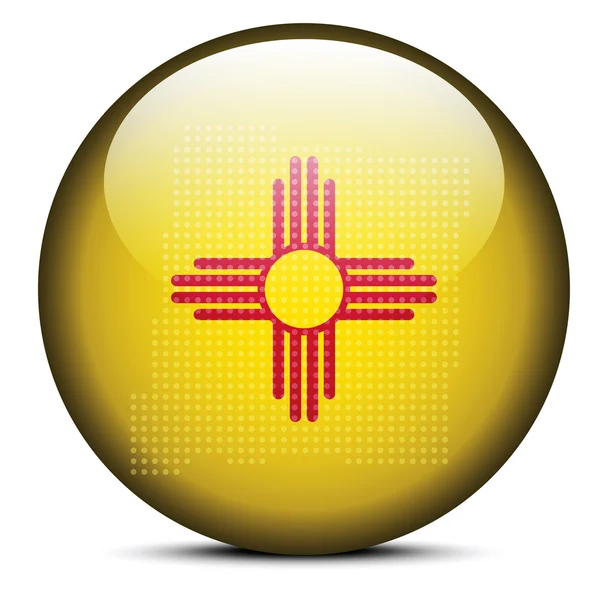 Mapa con patrón de puntos en el botón de la bandera de New México State — Vector de stock