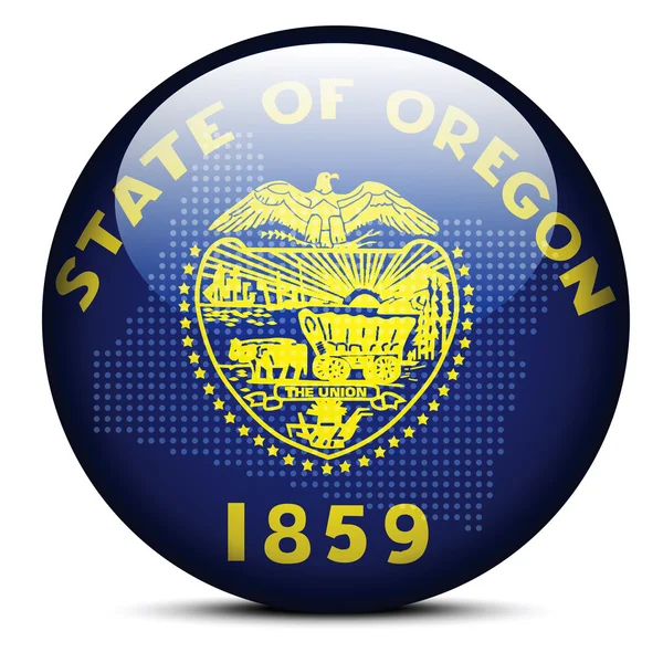 Map with Dot Pattern on flag button of USA Oregon State — Stock Vector